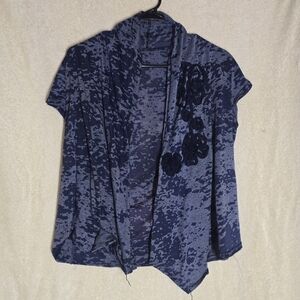 Women's Open-Front Seeveless Cardigan Blue Burnout-Style Floral Print Fabric-Ros